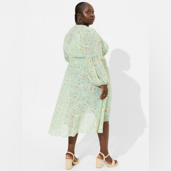 NEW Torrid Festi Chiffon Puff Sleeve Kimono Green 3X 22 24 Plus NWOT - Picture 3 of 6